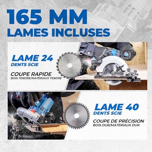 Tronçonneuse circulaire sans fil Dong Cheng Ø165 mm - 5000 RPM - Coupe profonde en bois - Guide rail inclus - Idéale pou