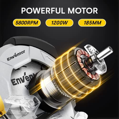 ENVENTOR Scie Circulaire 1200W, Guide Laser, Lame 185mm, Bois Métal Plastique