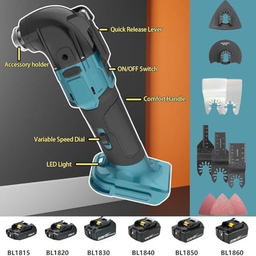 Outil multifonction oscillant Makita 18 V, outil sans fil oscillant avec 6 vitesses variables, outil oscillant multifonc