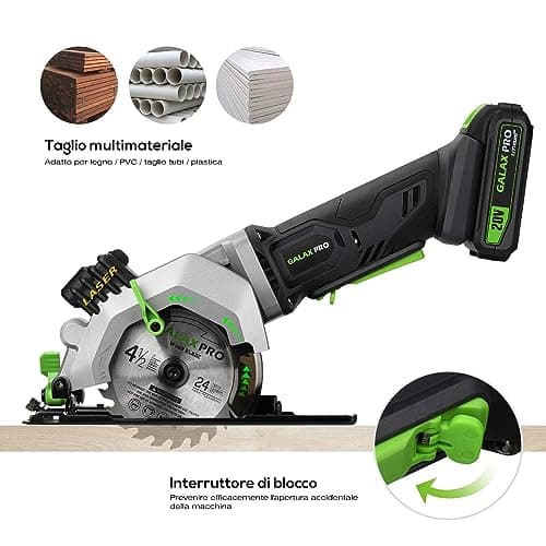 GALAX PRO Mini scie circulaire professionnelle sans fil 20 V 3400 tr/min angle réglable, profondeur de coupe maximale 42