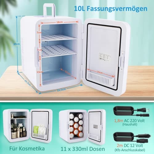 Mini réfrigérateur silencieux pour voiture bureau chambre (10 Litres, Blanc)