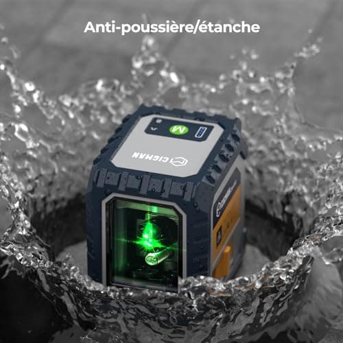 CIGMAN Niveau laser vert, auto-nivelant, batteries rechargeables intégrées, fonction bouton de contrôle, usage en constr