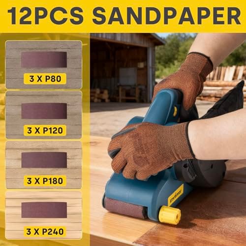 Enventor Ponceuse à Bande 950W - Vitesse Variable (120-380 tr/min) - Sac à Poussière Inclus