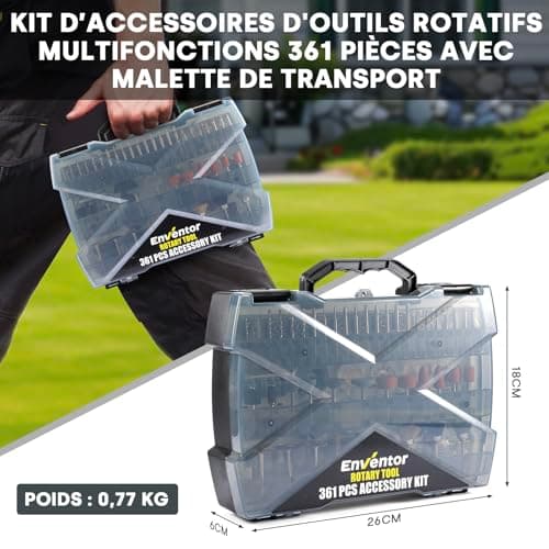 Enventor Coffret de 361 Accessoires d'Outils Rotatifs Universels, Kit d'Outils Rotatifs pour Bricolage et Sculpture, Idé