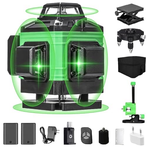 Niveau Laser Autonivelant Lazer Niveaux Vert 4 x 360° IP54 Waterproof (2 x 2600 mAh Batteries) Bosch Telecommande Trépie — 8 Lignes