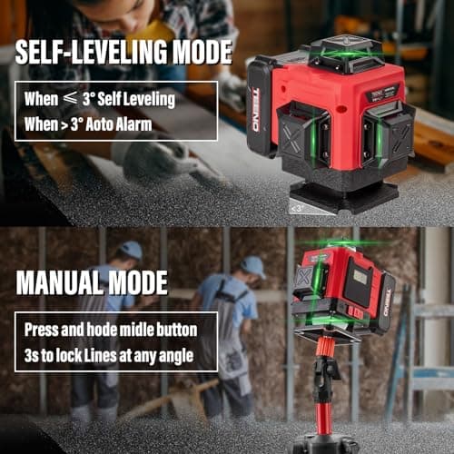 TEENO Niveau Laser Autonivelant vert 4D, Batterie Rechargeable 4800 mAh x 2, Affichage Numérique LCD et Télémètre