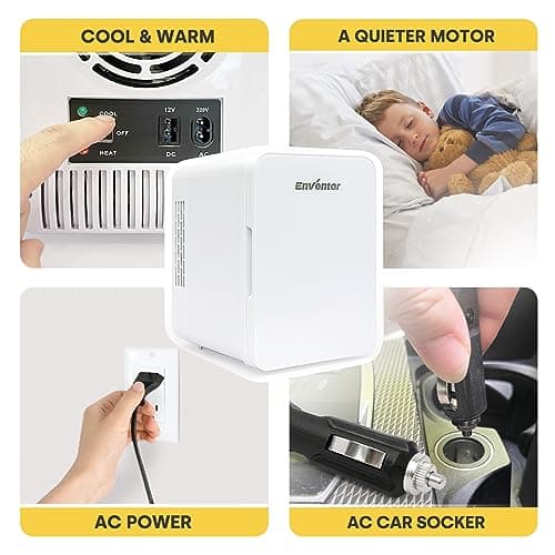 Enventor Mini Frigo Portable pour Voyage et Camping, Refroidisseur et Chauffeur de Boissons, 4 Litres, Blanc