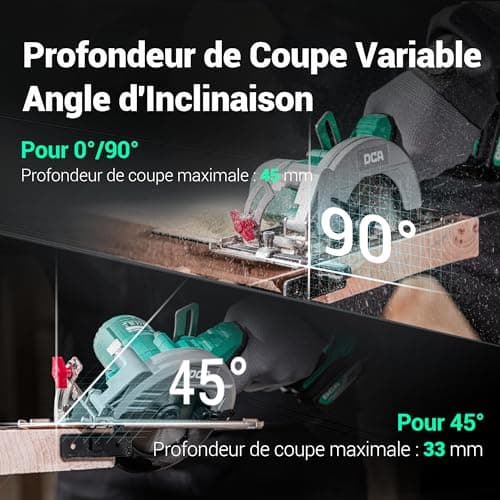 DCA Scie Circulaire Mini Sans Fil 20V 4,0Ah 6700/4200 RPM 3 Lames Ø125mm Rail Guide Profondeur 45/33mm Bois Plastique PV