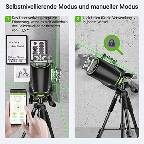 Niveau laser Huepar S04CG Bluetooth 4x360° Auto-Nivelant Horizontale/Verticale Télécommande & Étui de Transport