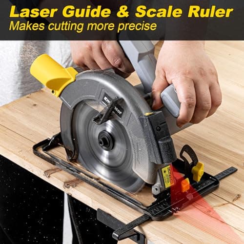 ENVENTOR Scie Circulaire Électrique 1400W pour Bois + Guide Laser + Moteur en Cuivre Pur