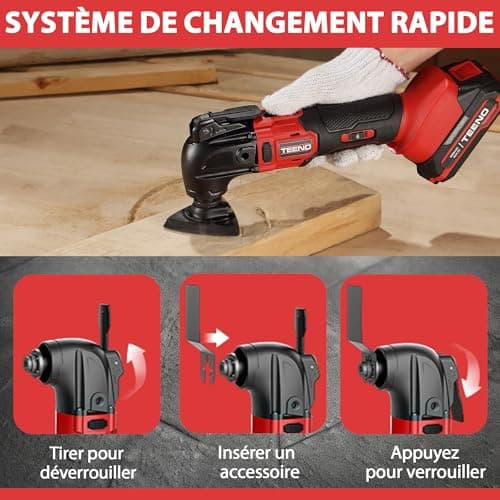 TEENO outil multifonction oscillant sans fil 20V, brushless, 6 vitesses variables, chargeur included, angle oscillant 4°