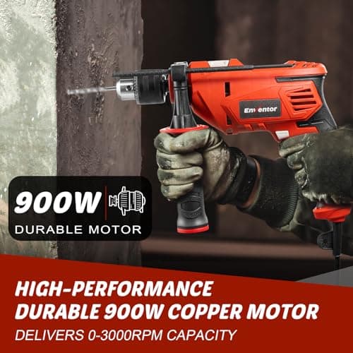 ENVENTOR Perceuse à percussion Filaire 900W pour Béton, Métal et Bois - Fonction 2 en 1 0-3000 tr/min - 36 Accessoires i