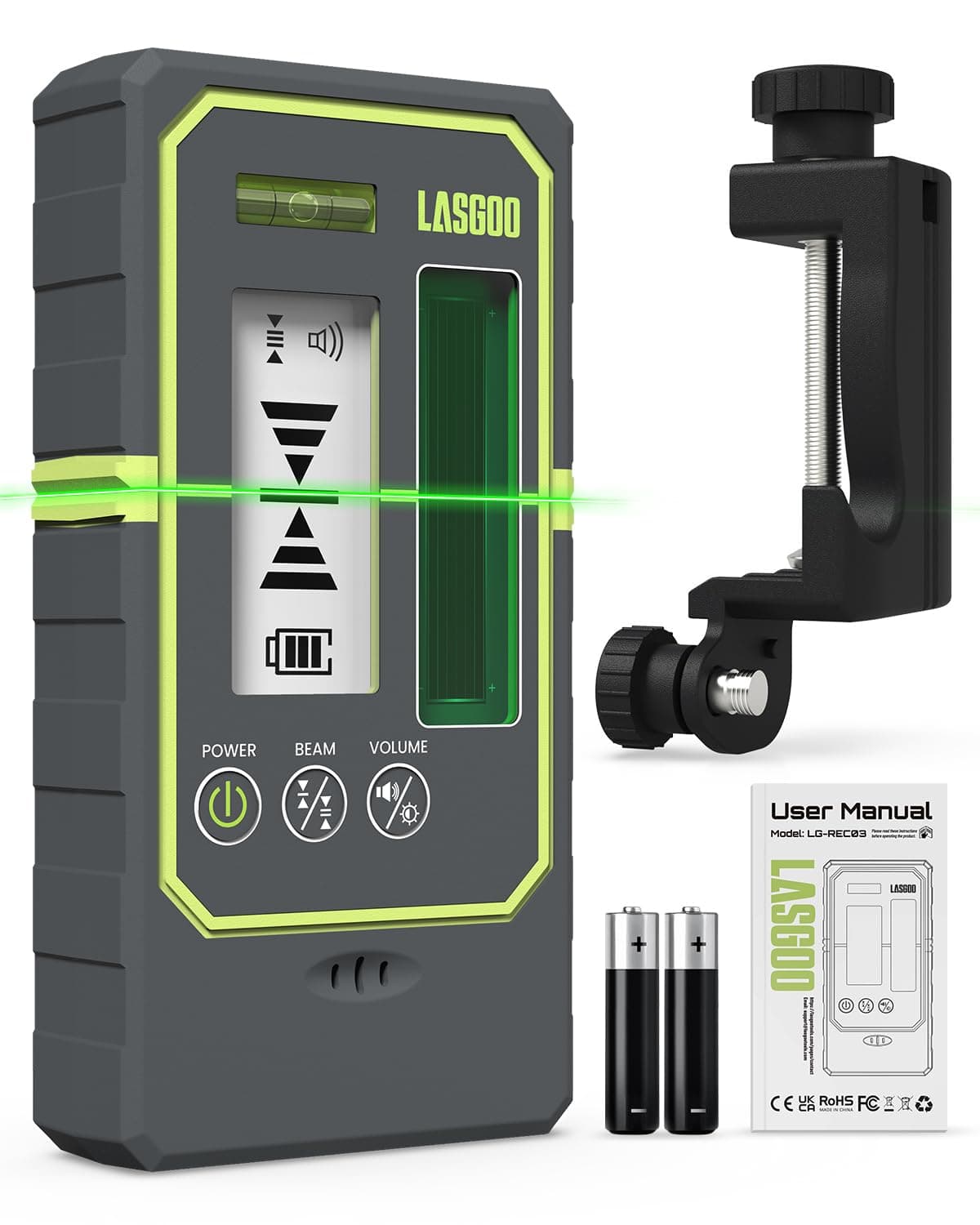 LasGoo Détecteur Laser LG-REC03 pour nivellement laser - récepteur pulsé, portée de 50 m, écrans LCD rétroéclairés, haut