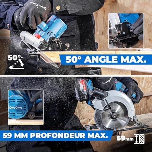 Tronçonneuse circulaire sans fil Dong Cheng Ø165 mm - 5000 RPM - Coupe profonde en bois - Guide rail inclus - Idéale pou