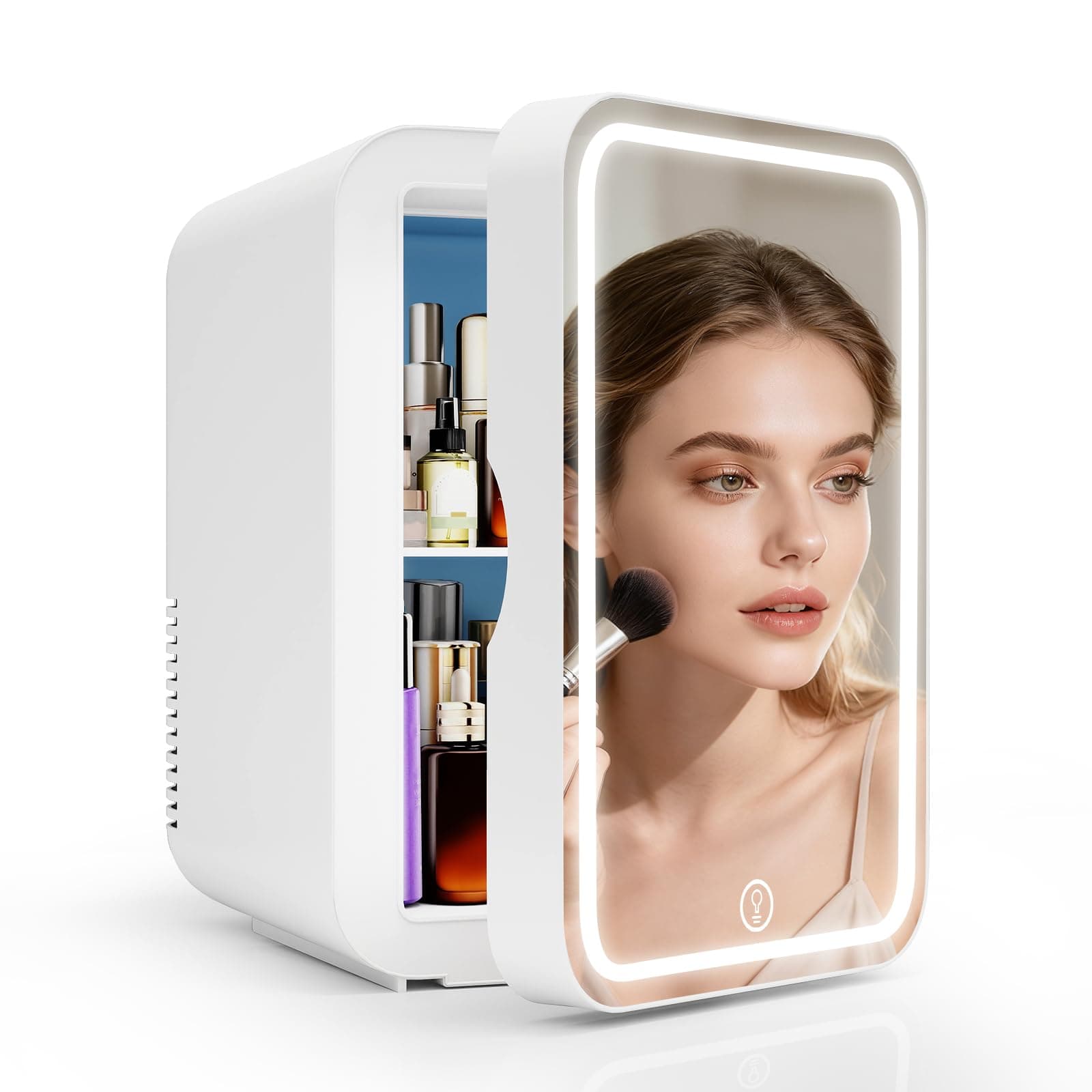 Mini Frigo Cosmetique 8L YU YUSING pour voitures, petit réfrigérateur chaud/froid 12V/220V, miroir de maquillage LED, bl