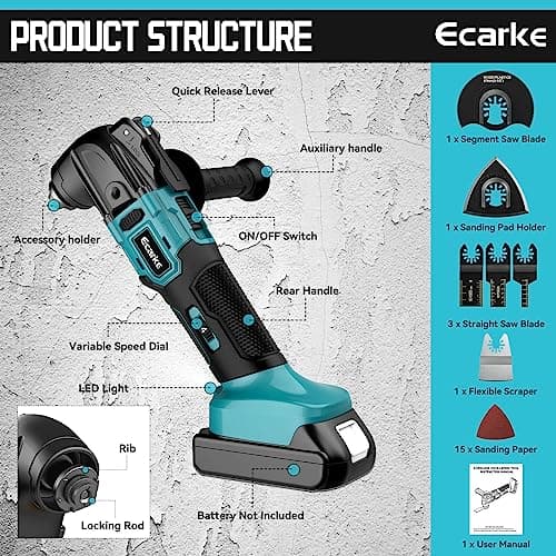 Ecarke Outil multifonction Makita 18 V Li-Ion, 6 vitesses réglables, moteur sans balais, parfait pour travaux de bricola