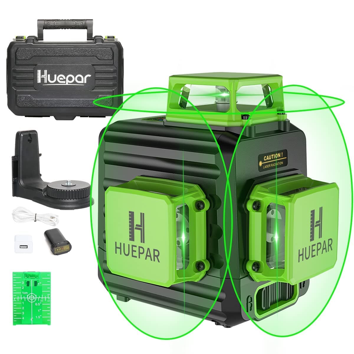 Laser Vert Huepar B03CG Pro Auto-Nivellement 3x360 Batterie Rechargeable Type-C Étui Rigide Inclus
