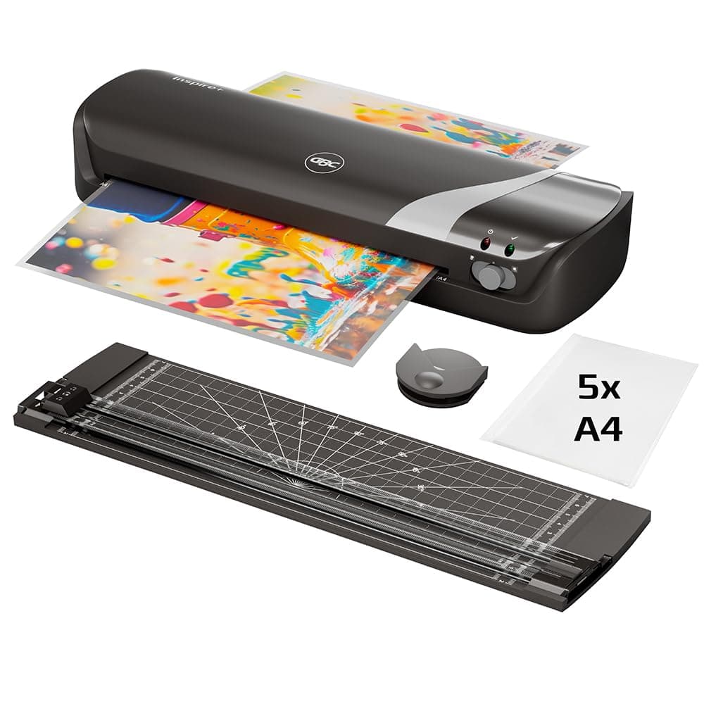GBC Inspire+ - Plastification 4-en-1 avec Plastifieuse A4, Massicot, Arrondisseur d'Angle, Pochettes A4 Noir 4410036