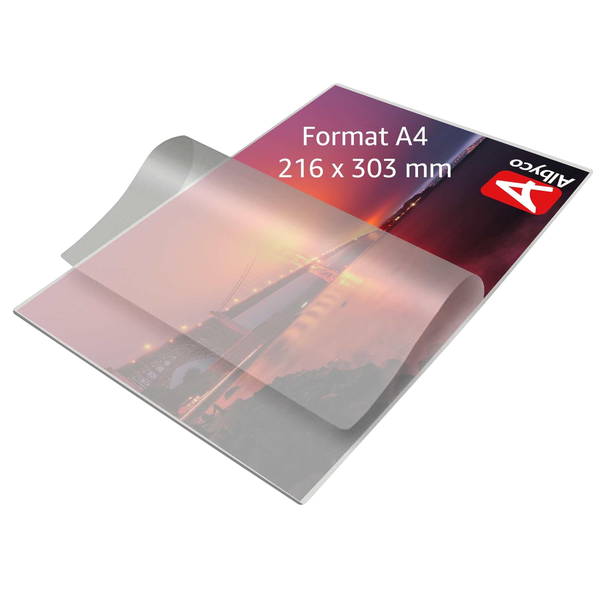 Albyco Pochettes de Plastification A4 - Épaisseur 160 Microns Brillant - Paquet de 100 Pièces pour Archivage - Feuille P