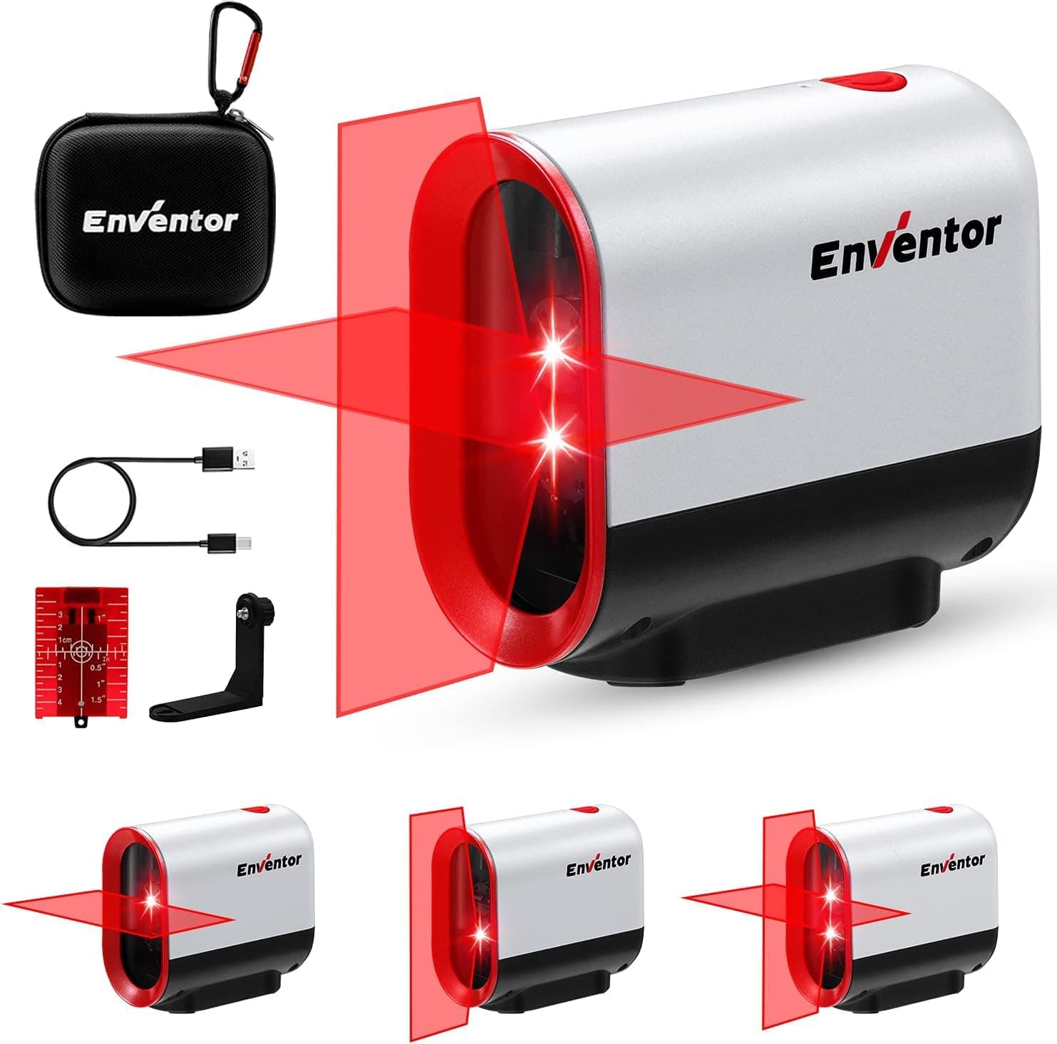 Niveau laser rouge ENVENTOR 35M USB chargeable, autonivelant et mode pulsé, 360° laser rotatif, IP54, croix et ligne las