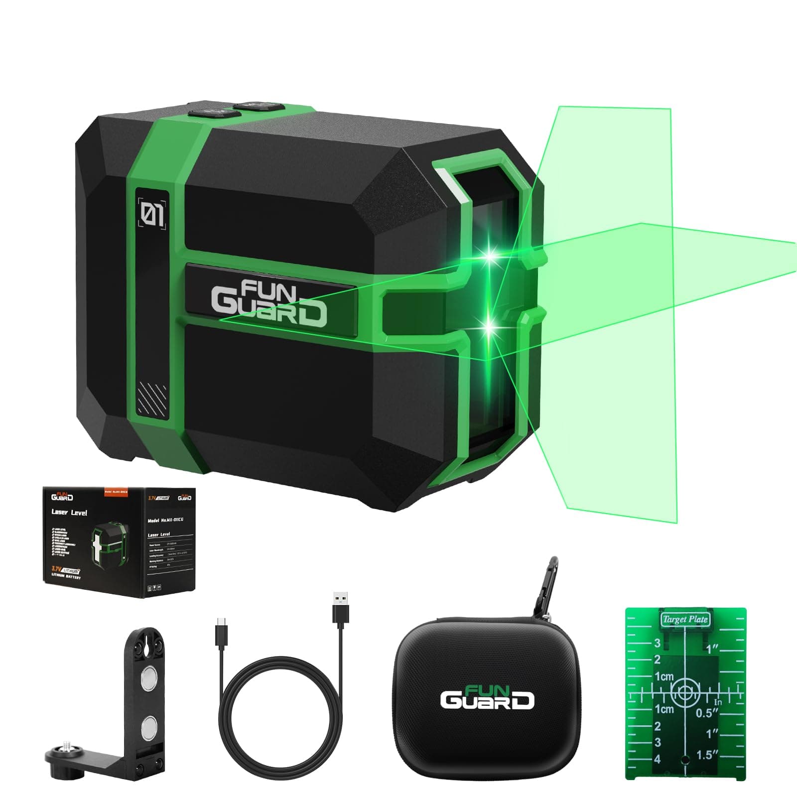 Niveau laser 360 autonivelant Vert DIY USB Chargement 50M Mode ImpulsionIP54 pour les chantiers