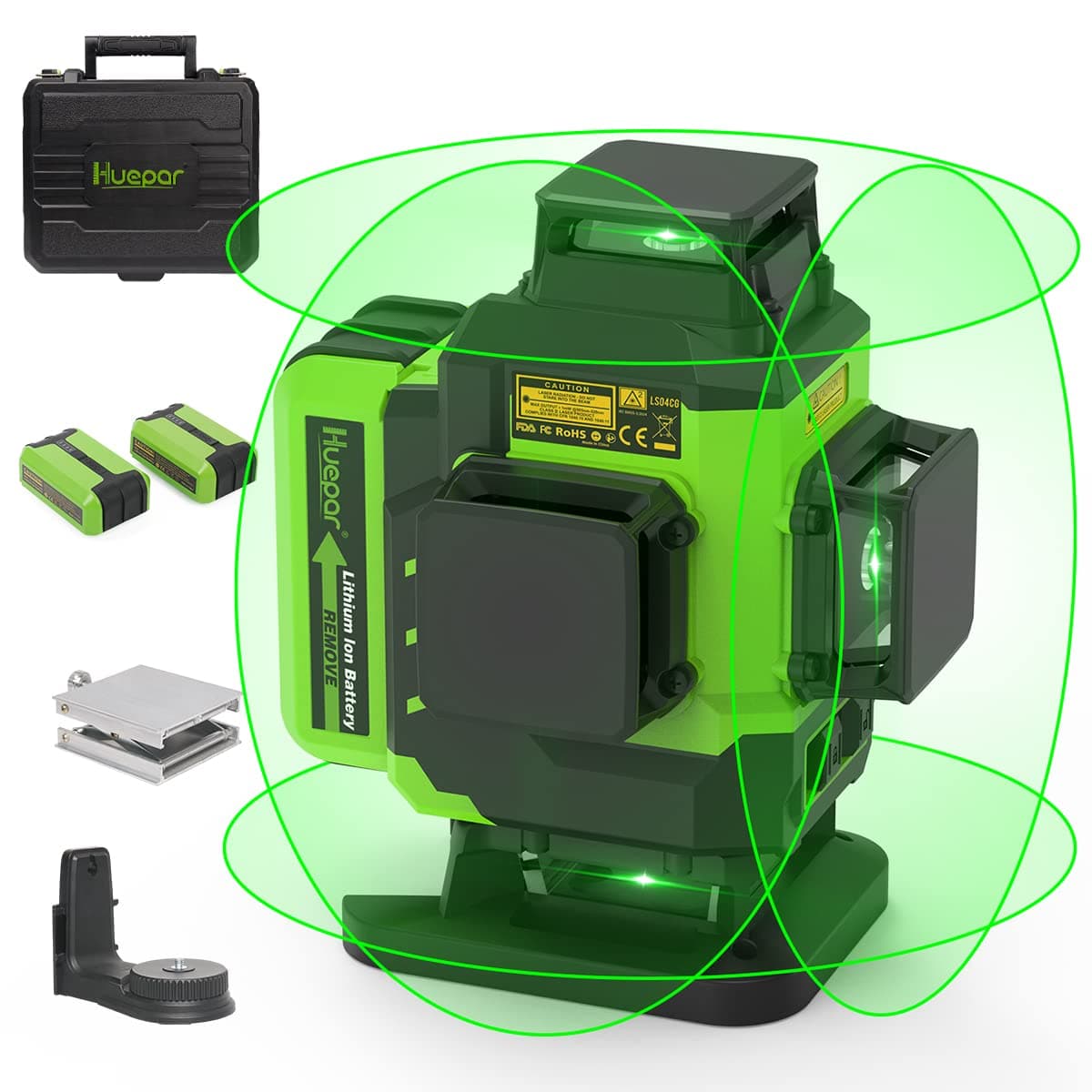 Niveau Laser Huepar 4x360 Auto-nivelant Lazer Vert avec Mode Impulsion et 2 Batteries Li-ion