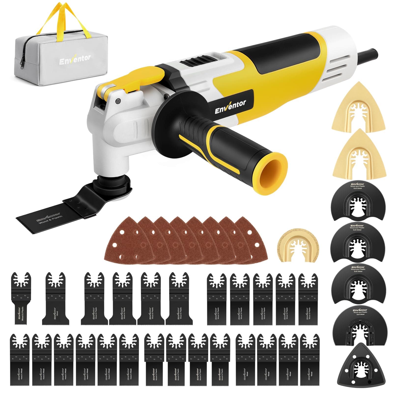Outil Multifonction ENVENTOR Oscillant 280W pour Couper, Poncer, Gratter, Scier - 42 Accessoires - 6 Vitesses Variables