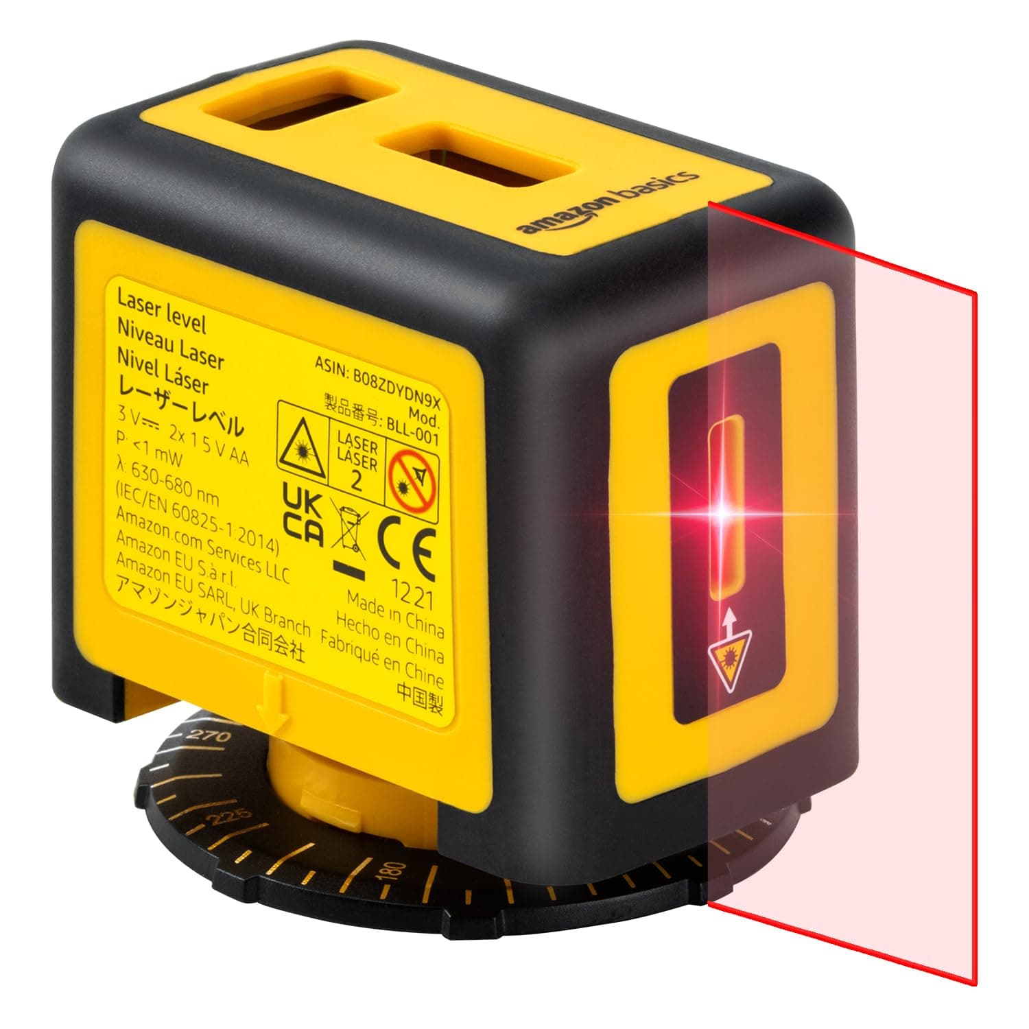 Amazon Basics laser rotatif niveaux classe II 360° 2 niveaux à bulles rétro-éclairés 3 m Jaune/Noirconstruction