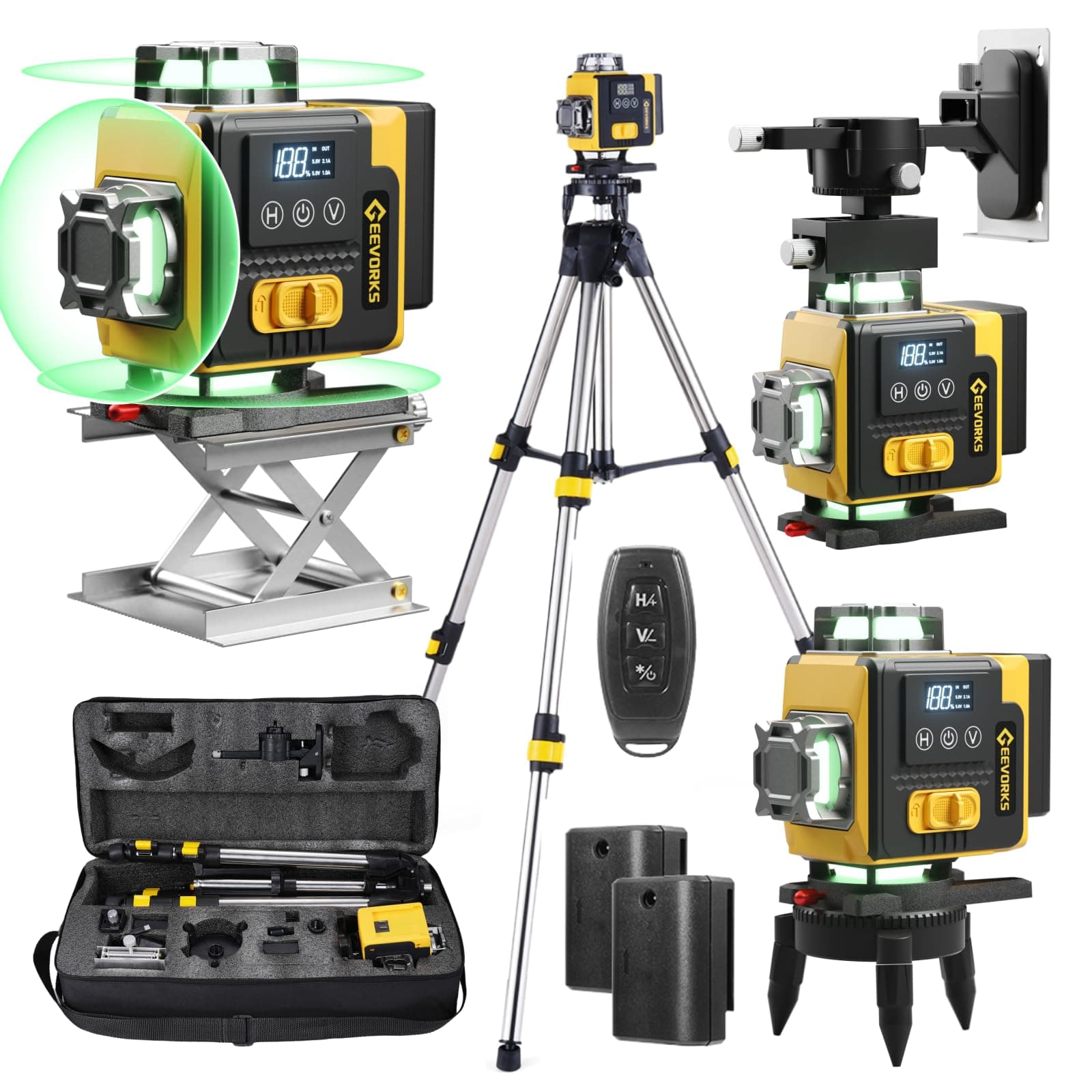 Geevorks Niveau Laser Professionnel Autonivelant 25m Portée avec Trépied 1.2m & Télécommande