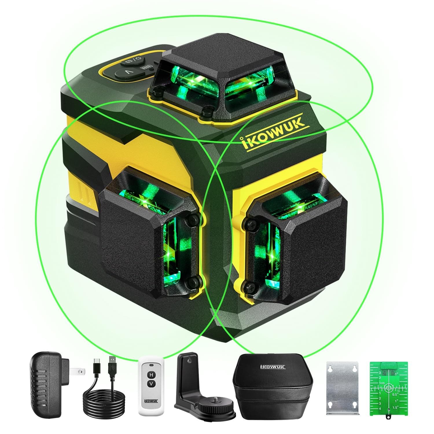 Niveau Laser Autonivelant vert 3D Niveau Laser 3x360° Batterie Rechargeable 5200mAh Line Ligne Laser Verticale et Horizo