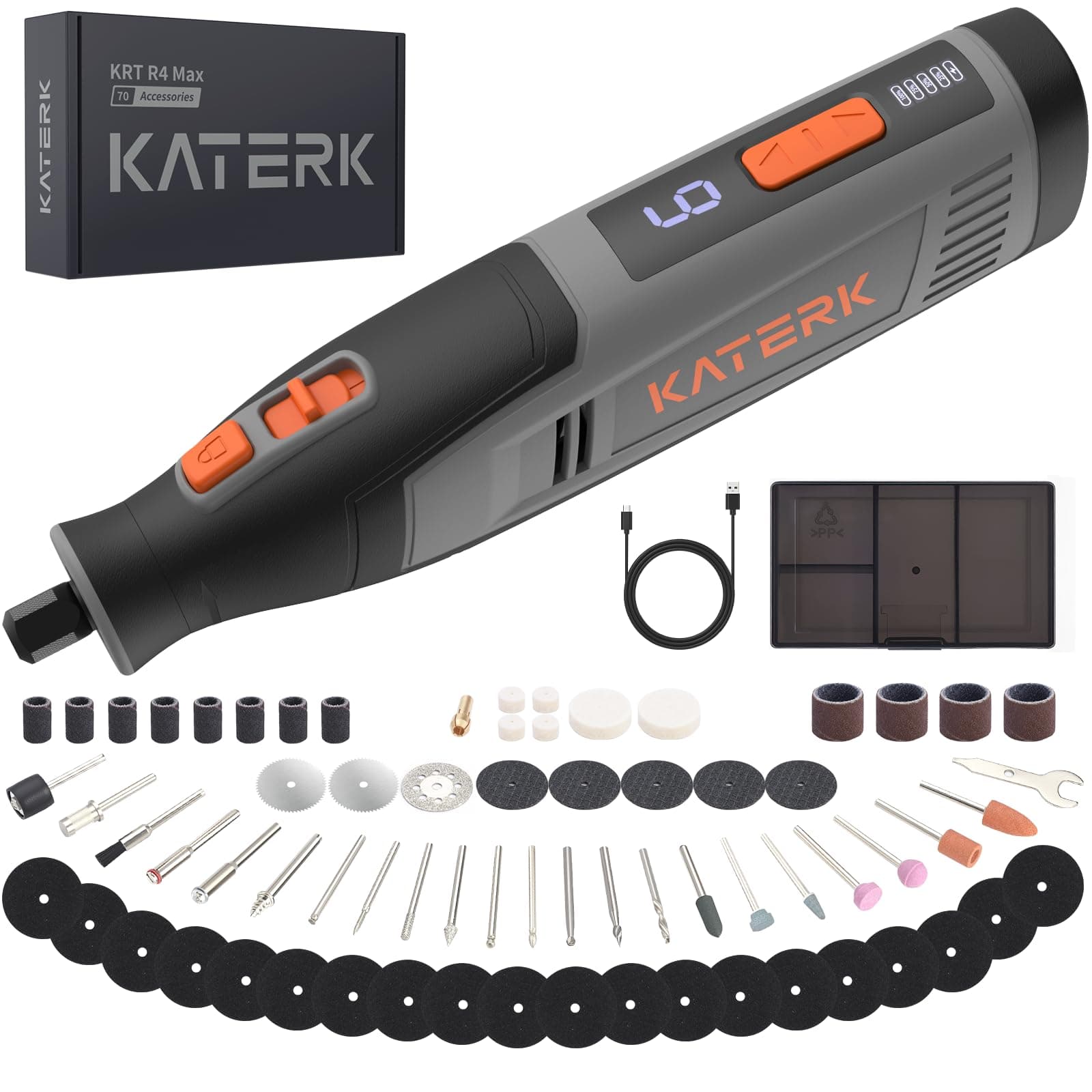Katerk Outils Rotatifs Multifonction Gris - Perçage, Polissage et Bricolage avec 6 Vitesses et 4000 mAh Batterie