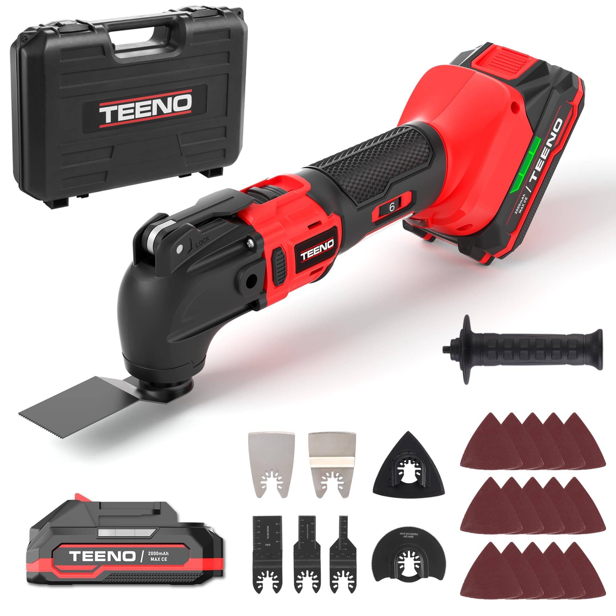 TEENO Outil Multifonction Oscillant 20V | Puissant & Électrique | 6 Vitesses Variables | 8500-21000 tr/min | 4° Oscillat