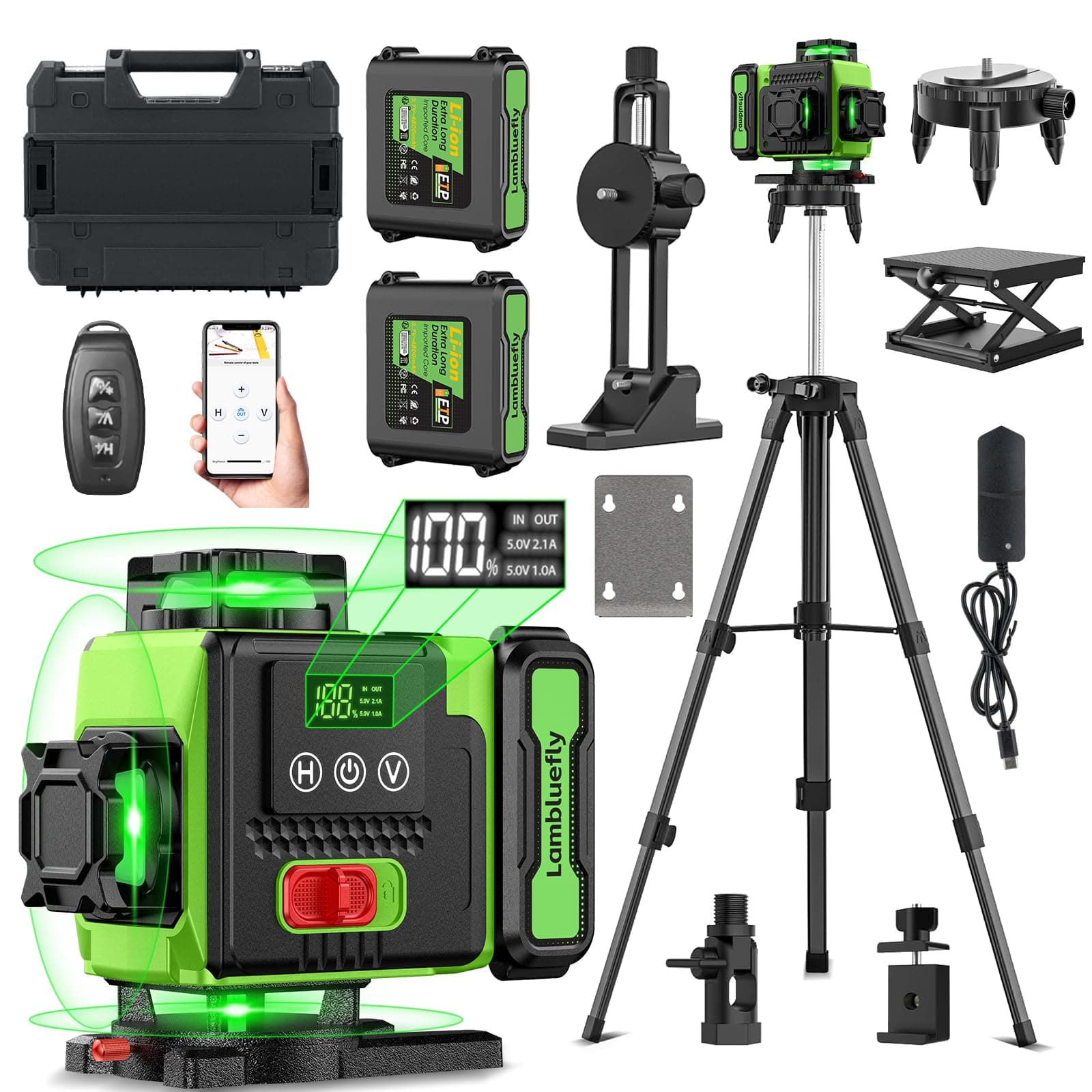 Niveau Laser Niveautech 4D 16 Lignes 360° Chantier Batterie 5000mAh Affichage LED App Télécommande Étanche IP54