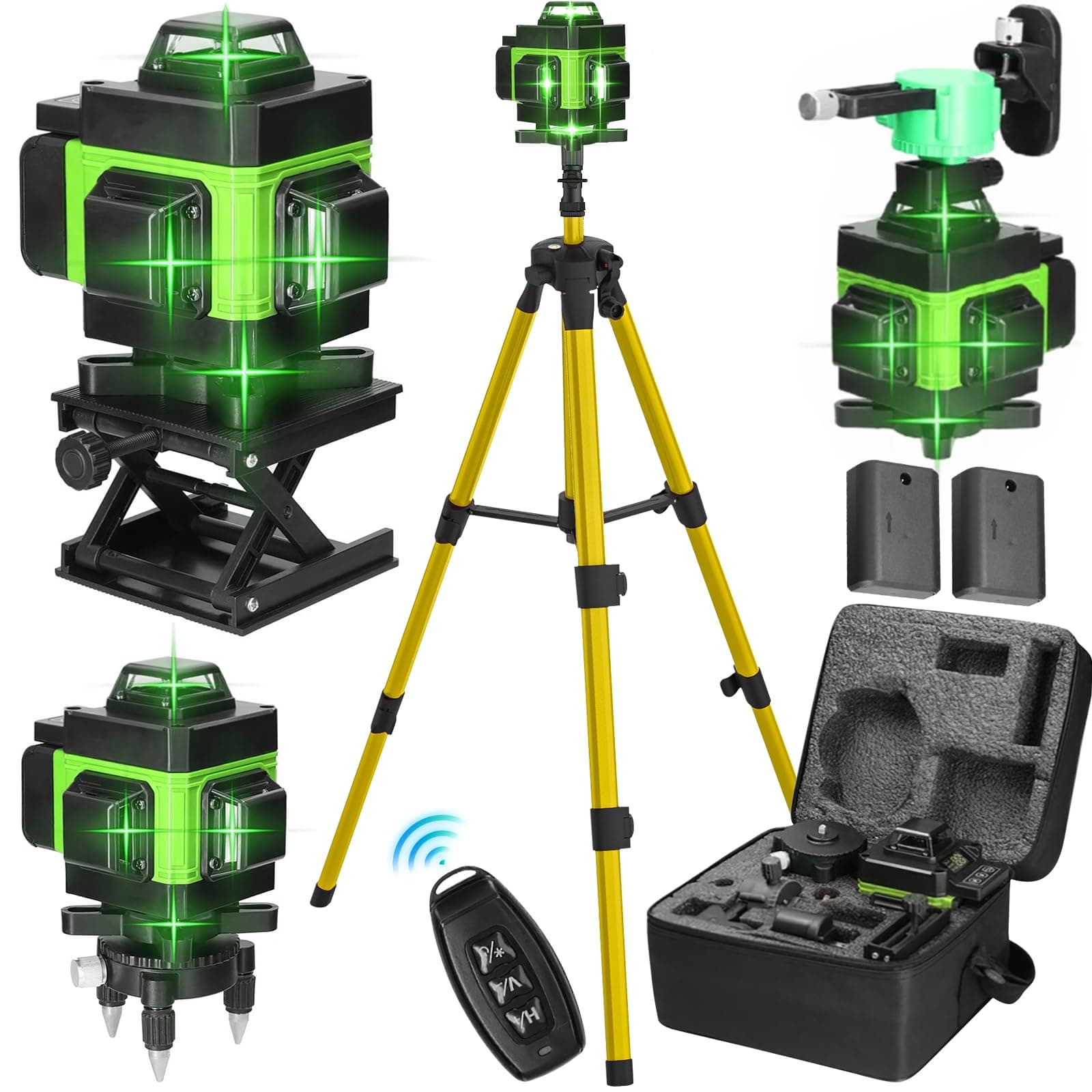 Niveau Laser Autonivelant Lazer Niveaux Vert 4 x 360° IP54 Waterproof (2 x 2600 mAh Batteries) Bosch Telecommande Trépie