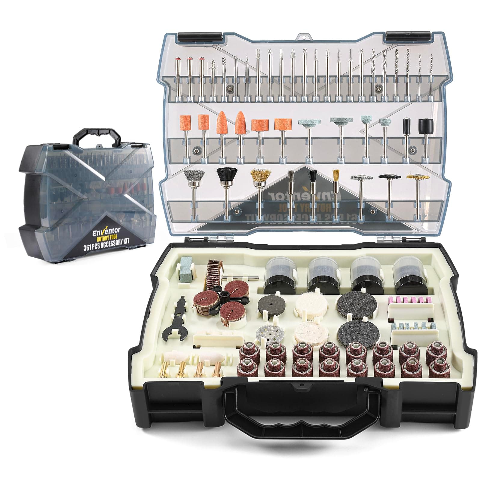 Enventor Coffret de 361 Accessoires d'Outils Rotatifs Universels, Kit d'Outils Rotatifs pour Bricolage et Sculpture, Idé