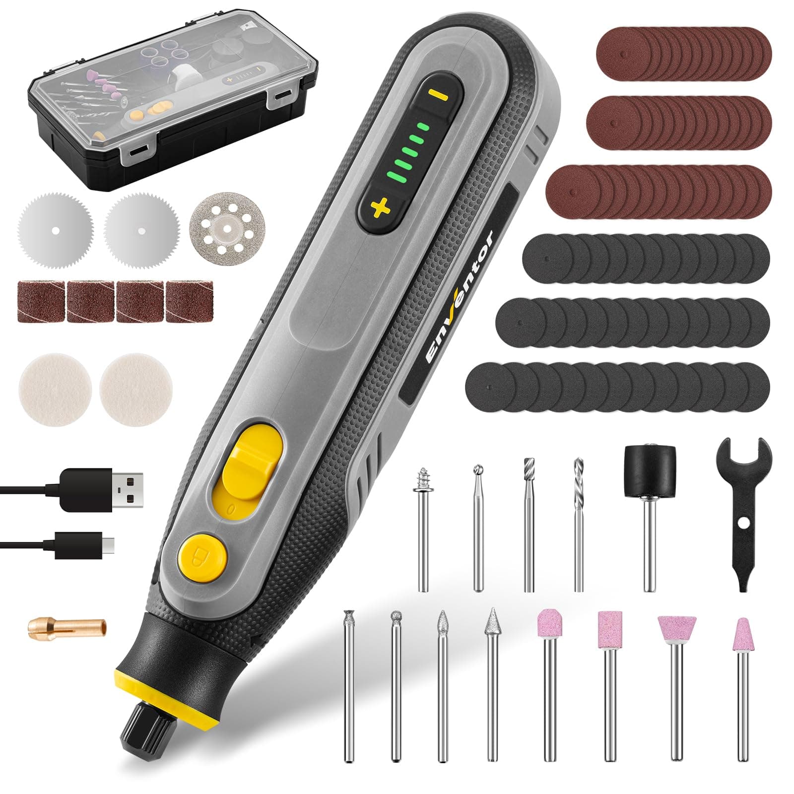 Enventor 4V Outil Rotatif Multifonction - Perceuse sans Fil Électrique, 2 000 mAh, 5 Vitesses, 25 000 RPM, 104 Accessoir