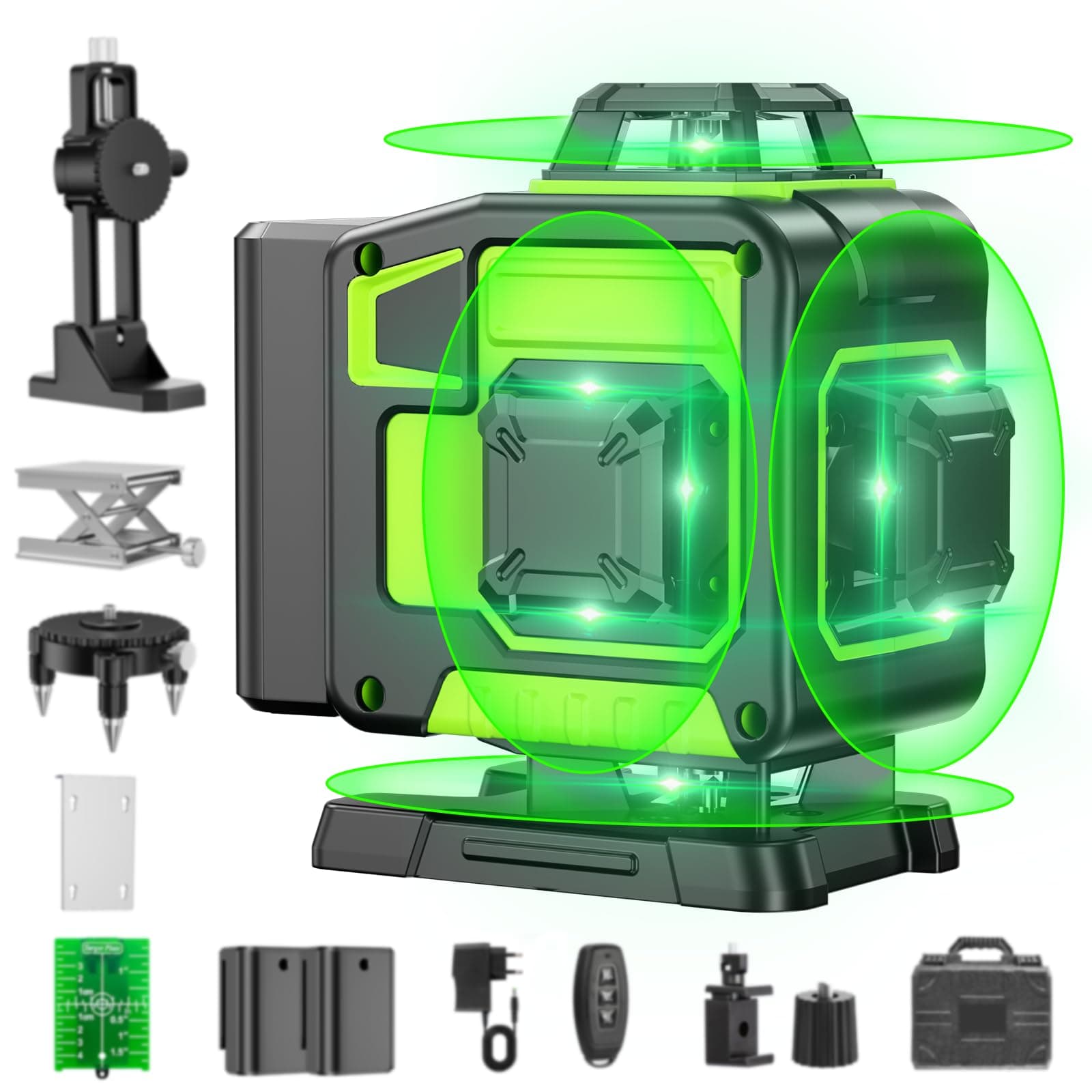 Laser Niveleuse Autonivelante 360° x 4 Lignes Laser 16 Lignes x 2 Batteries Automatique Extérieur Mode Pulsé Extérieur