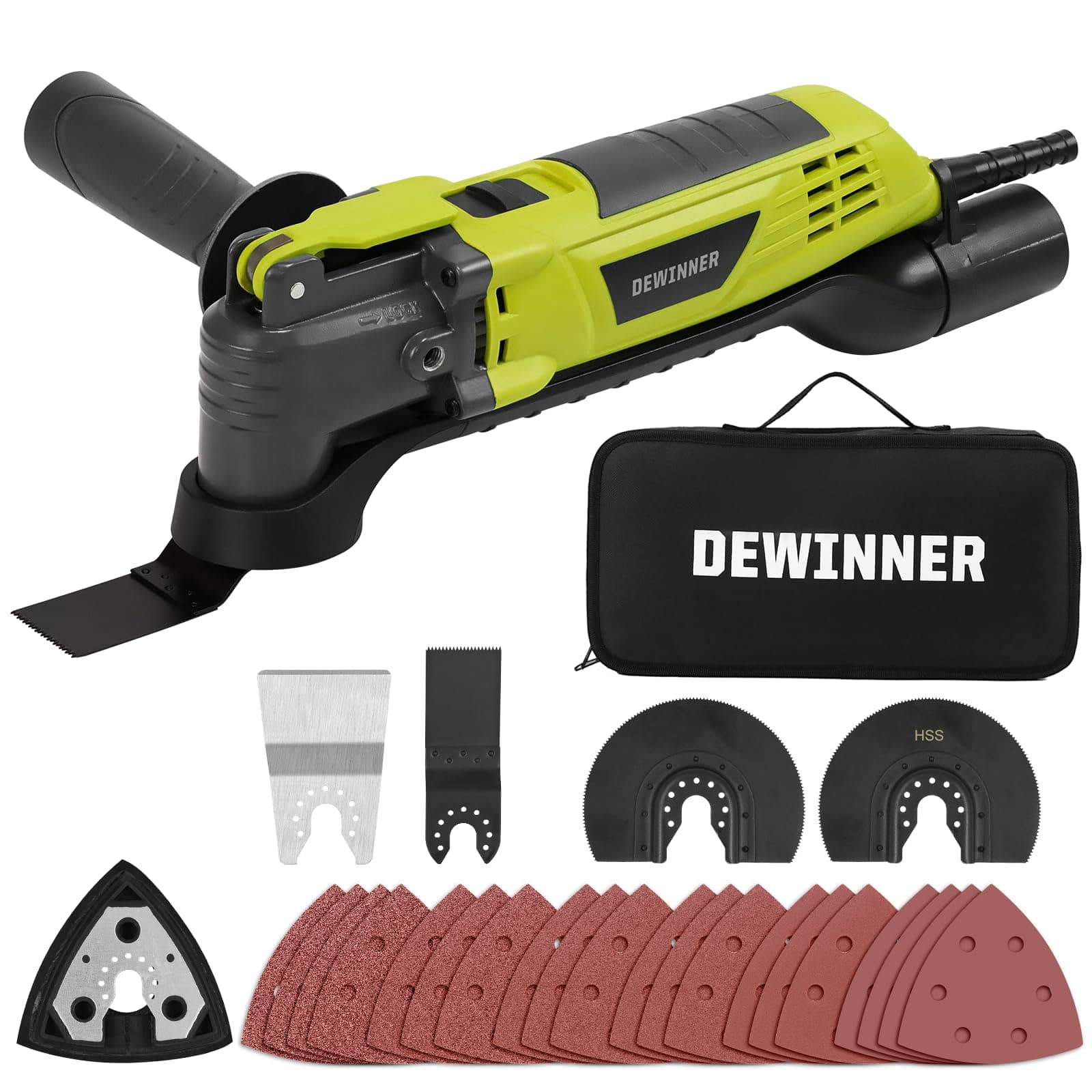 Outil Multifonction DEWINNER Oscillant 300W pour Poncer et Couper - 28 Accessoires - 6 Vitesses Variables - 300W - Multi