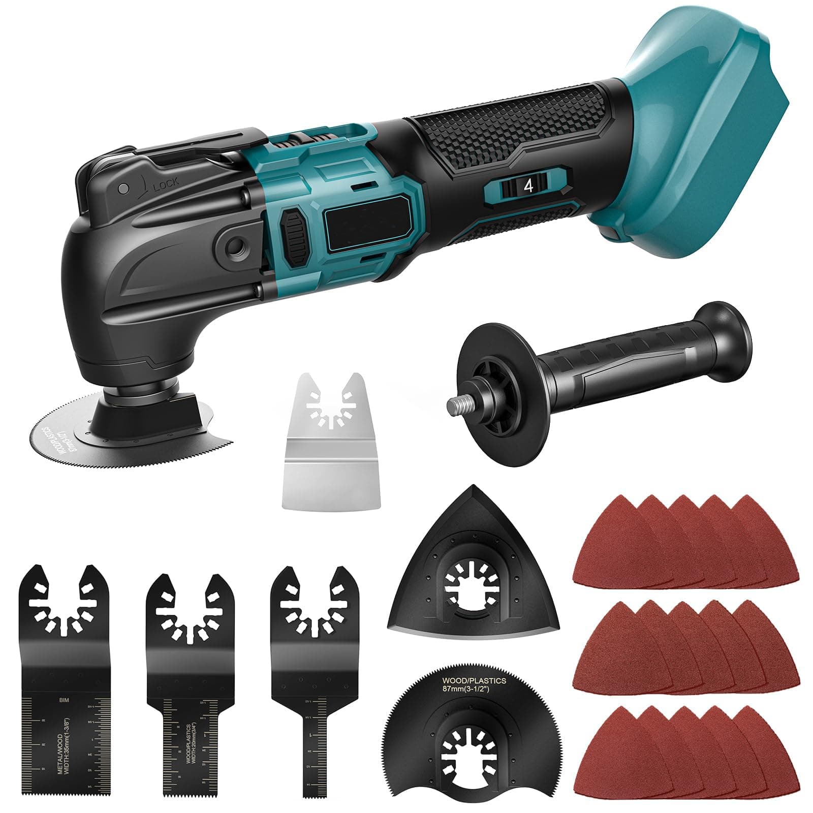 Outil Multifonction Oscillant Makita 18V Batterie Sans Fil, 6 Vitesses Variables, 23 Accessoires pour Découpage Grattage