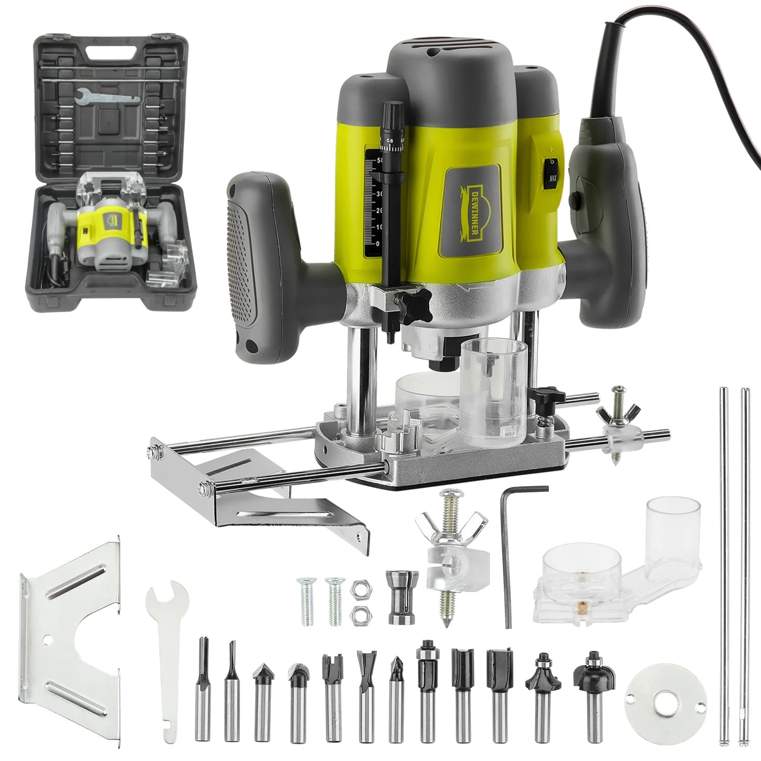 Déwinner 1200 W Défonceuse affleureuse électrique professionnelle bois plastic 6 vitesses réglage profondeur DEWINNER 12