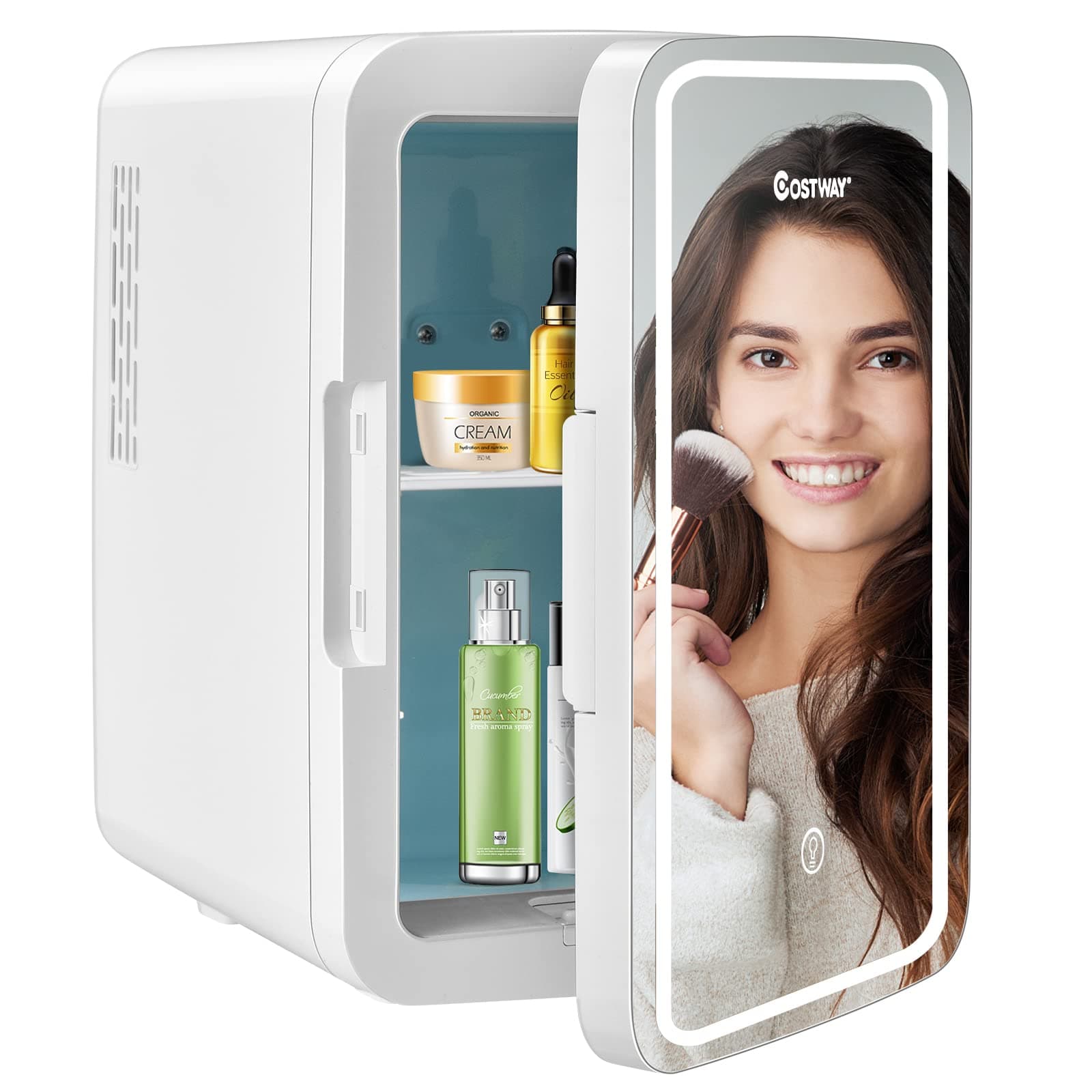 GOPLUS Mini Frigo 10 L, Frigo Cosmetique LED, Silencieux pour Chambre et Voiture, AVEC Miroir à Maquillage LED