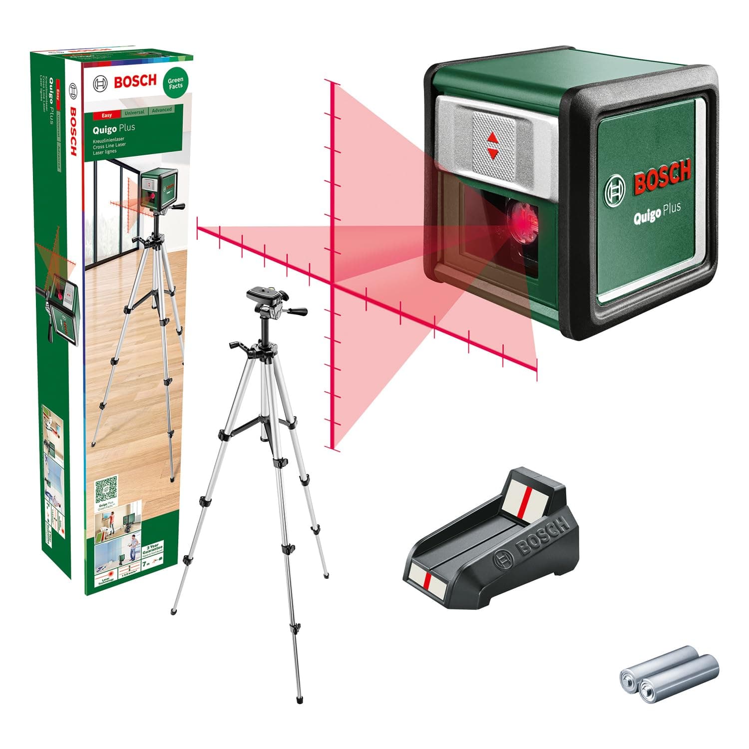 Bosch Laser lignes Quigo Plus pour maison et jardin facile à aligner avec trépied (outil professionnel pour le bricolage