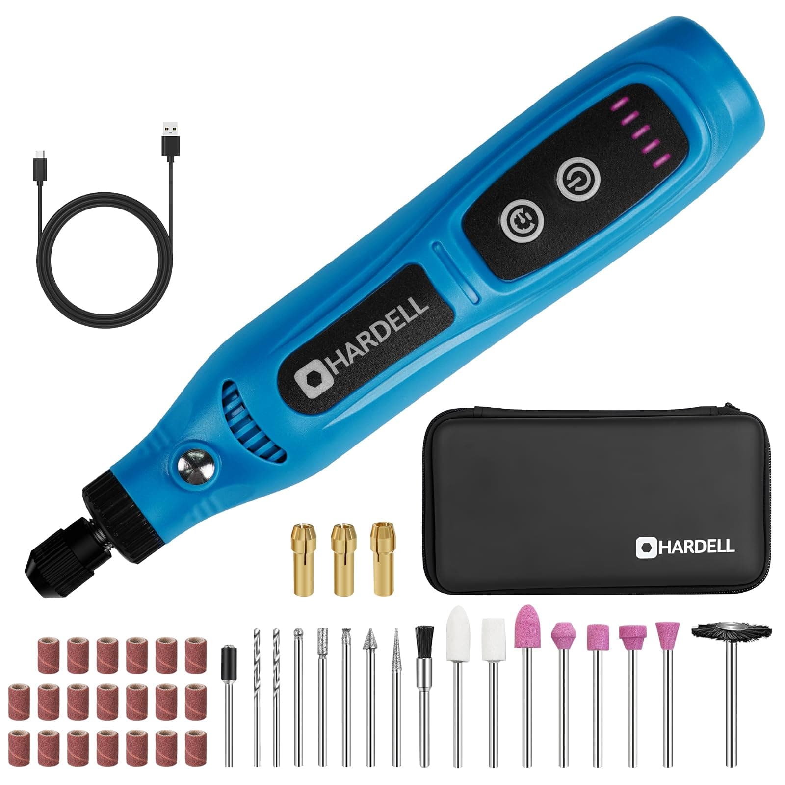 Outils Rotatif HARDELL Multifonction sans Fil, Mini Perceuse avec 5 Vitesses pour Gravure et Perçage, Outil avec 43 Acce