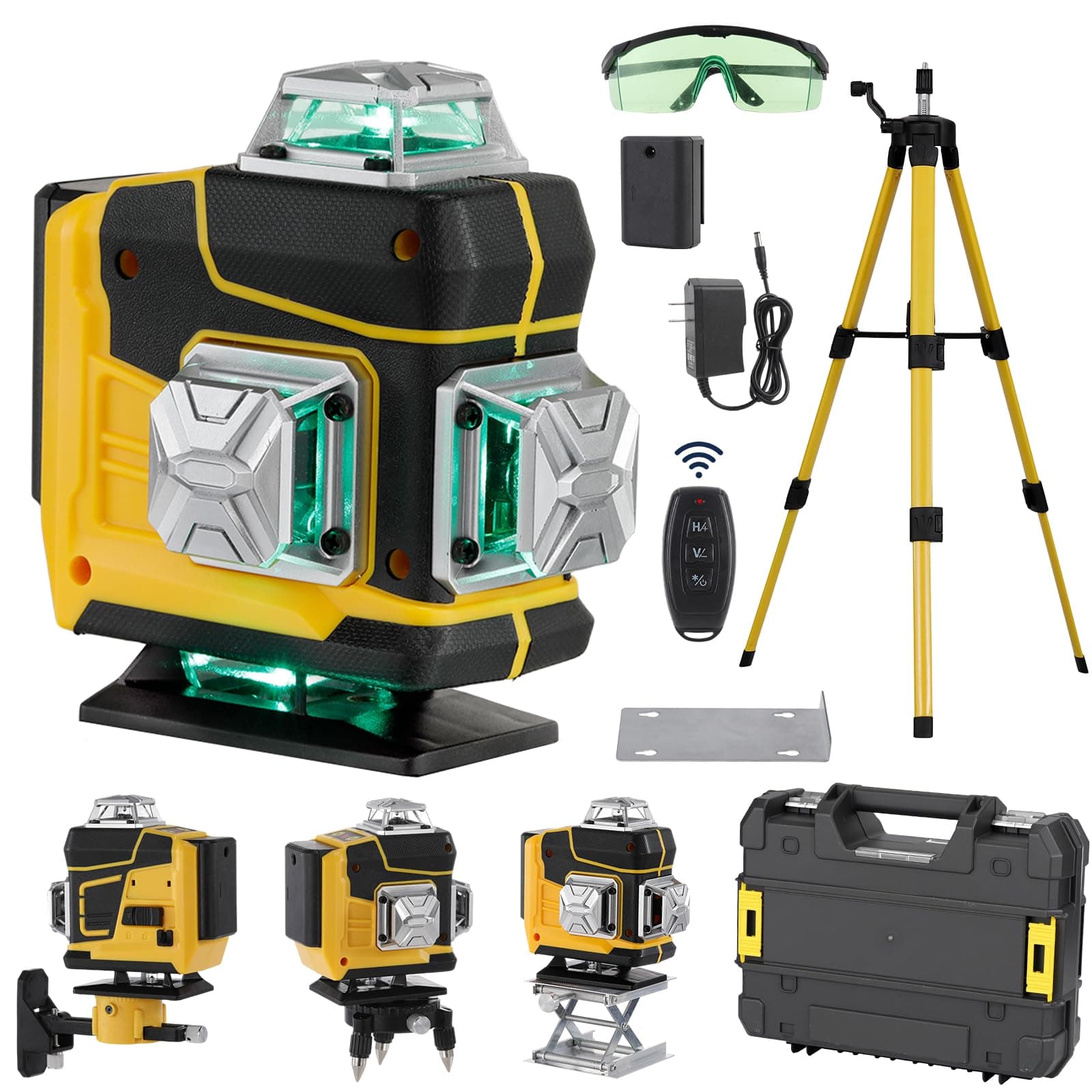 Niveau laser 4D 16 lignes pour professionnels avec 3° nivellement automatique et batterie au lithium rechargeable
