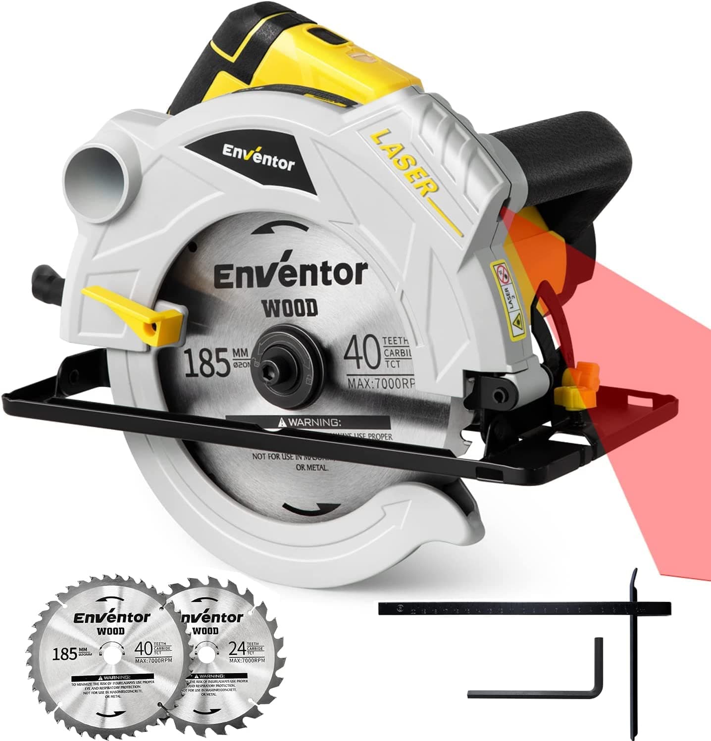 ENVENTOR Scie Circulaire 1500W avec rail de guidage & guidage laser, pour professionnels, usage professionnel, 5500RPM,