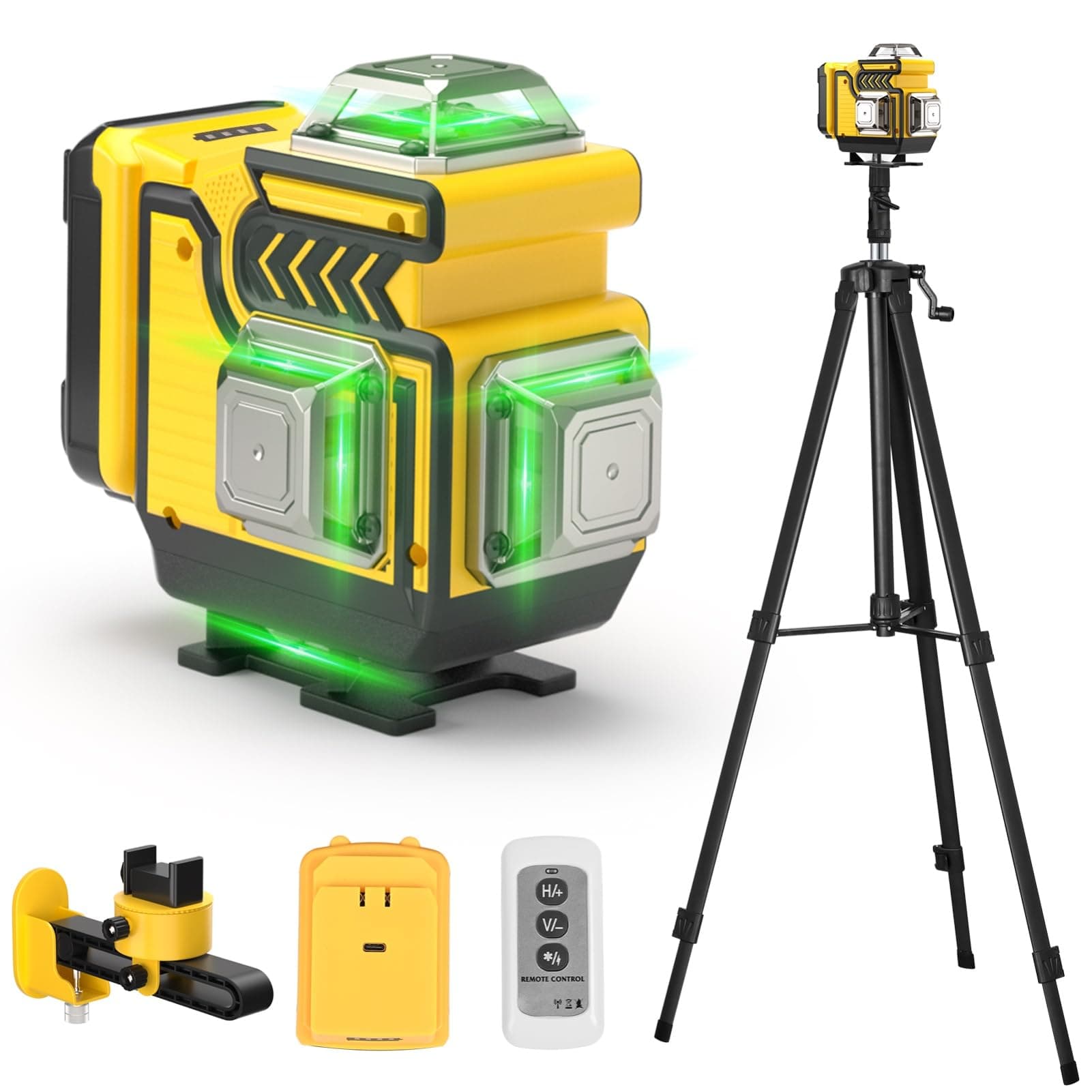 Laser Level Niveau Laser avec Trepied 4D 16 Lignes Vert Rotatif 4 x 360° Multifonctionnel Autonivelant en Croix 1.6 M Tr