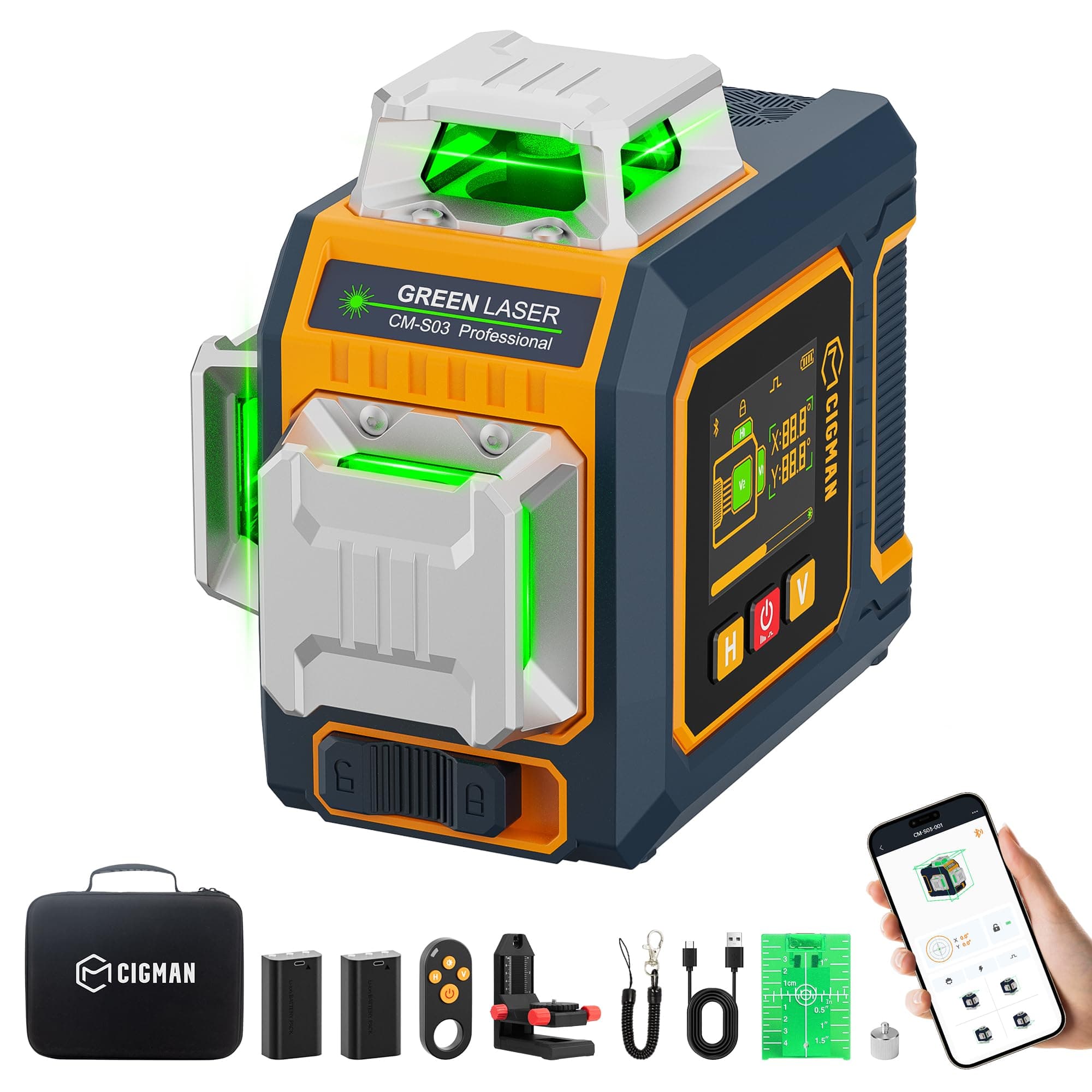 Niveau laser autonivelant CIGMAN laser en croix 3x360 degrés pour construction Intérieure avec application intelligent e