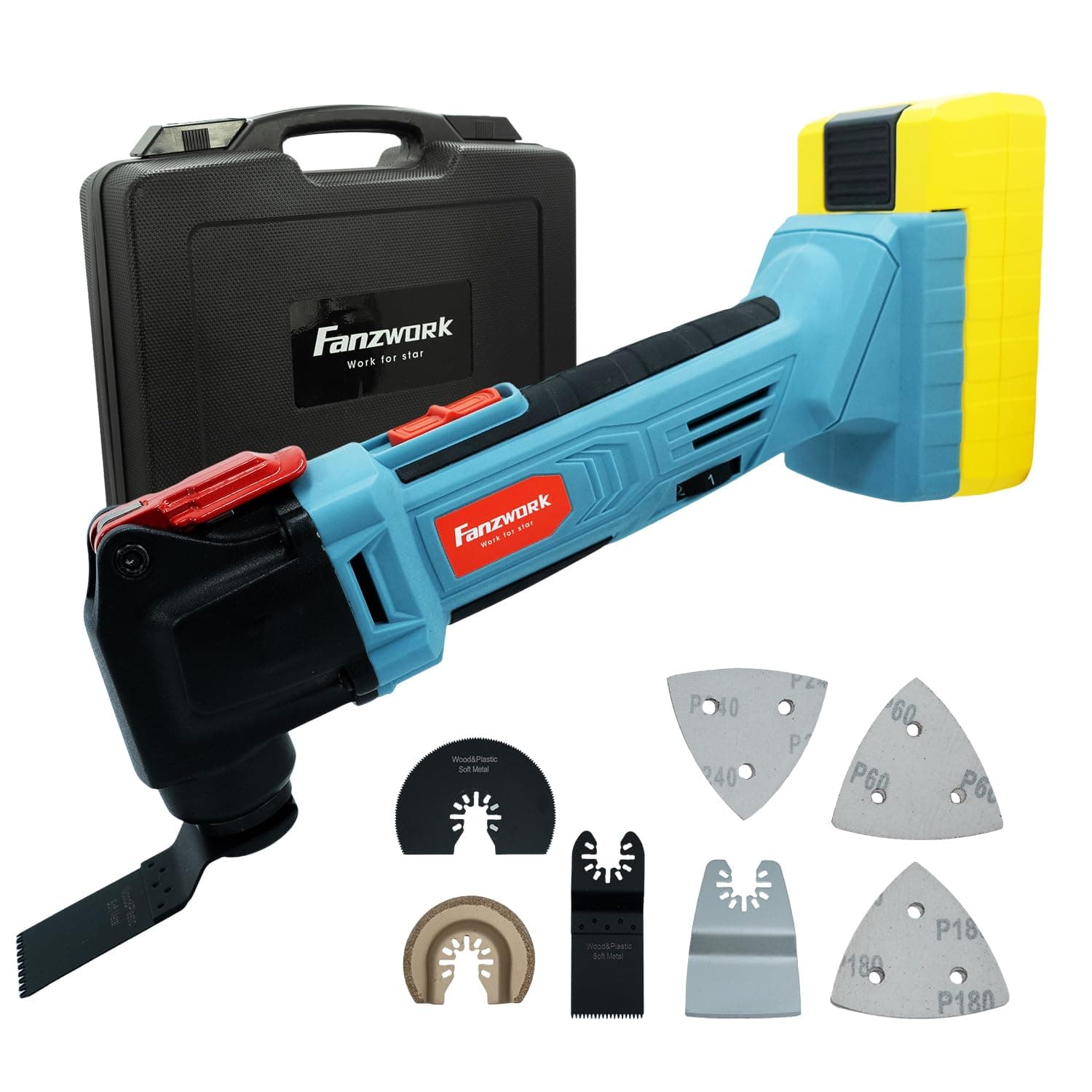 Outil multifonctions FANZTOOL sans fil 20V avec moteur EC pour professionnels, LED, 6 vitesses, Couper, Sculpter, Percer