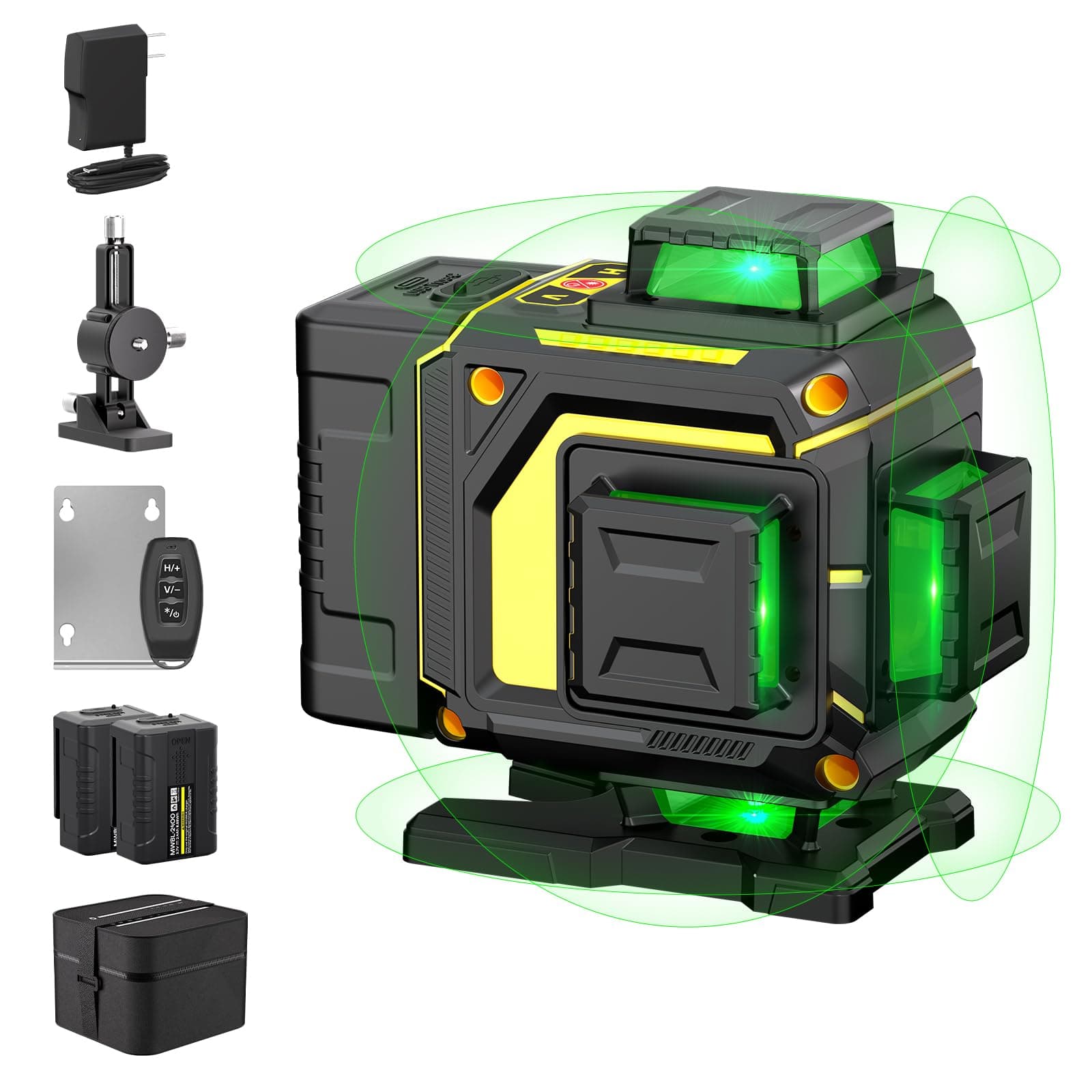Lazer Niveaux 4D 16 Lignes Laser Autonivelant 360°, Batterie 4800mah, Nivellement Automatique Télécommande