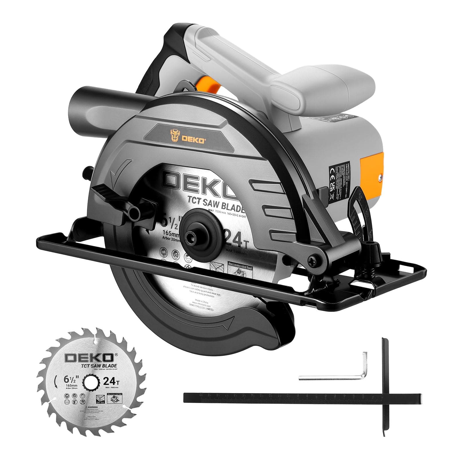 DEKOPRO Circulaire 1200W Scie Électrique Haute Performance pour Bois et PVC avec Lame 165 mm et CoupeDétaillée (90° et 4